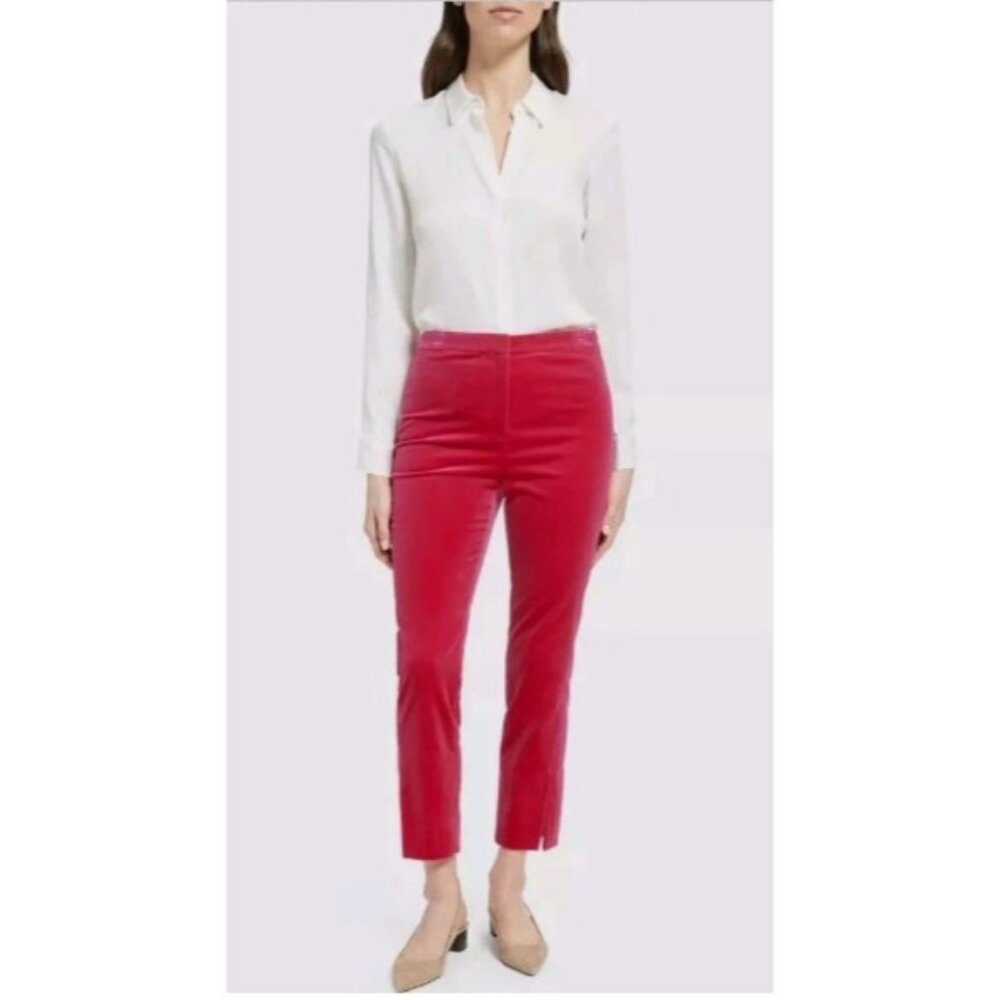 THEORY CL Straight Stretch Velvet Pants in Magenta Pink Crop SZ 2 NEW